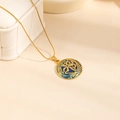 Detailed macro of gold plated snake chain with blue enamel octopus pendant jewelry - Round Tag Leaf Necklace (0868)