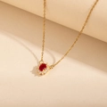Elegant gold chain necklace with oval ruby red pendant and white zircon halo setting - Red Zirconia Pendant Style (0916) / Gold