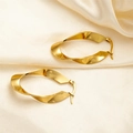 Polished gold-plated twisted hoop earrings with a wide flat spiral design for women - Polished Twisted Large Hoop Earrings (0142) / Gold