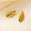 Boucles d'oreilles ailes dorées élégantes avec perles et texture ondulée - Clous d'Oreilles Décorés de Perles Croissant (0144) / Or