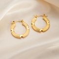 18K gold plated hoop earrings with parallel textures and X-shaped embossed detailing - Parallel Arc X Texture Style (4) / Gold