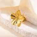 Exaggerated gold stainless steel flower ring with realistic petal texture on stone surface - Flower Ring (R0040) / Gold