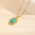 Vintage stainless steel snake chain necklace with turquoise stone and wave bezel - Oval Teardrop Turquoise Necklace (0879)