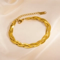 Détail du bracelet tressé en acier inoxydable doré avec fermoir mousqueton et rallonge - Bracelet Doré (0095G)
