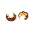 Minimalist wave-shaped earrings with gold metal and amber resin in a C-curve style - C-Shaped Studs-Brown