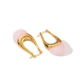Orecchini a U in acciaio inossidabile dorato con pietre preziose rosa ovali traslucide - Forma U Borsa-Rosa