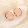 Elegant gold-plated square wing earrings with soft pink stone inlays for a vintage look - Pink Square Stone Style (0395)