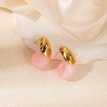 Minimalist gold metal and pale pink resin earrings with a smooth polished oval design - Pink Patchwork Shape (0393)