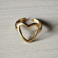 Anello aperto minimalista in acciaio inossidabile placcato oro 18k con cuore cavo - Stile a Forma di Cuore Vuoto (TYGR1577)