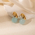 Elegant gold wing-shaped teardrop earrings with light blue marble texture accents - Sea Blue Drop Shape (0391)
