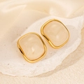 Vintage style gold-plated wing earrings with creamy translucent resin inlays - Beige Square Stone Style (0397)