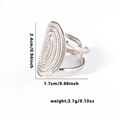 Silver stainless steel oval ring with textured sunburst pattern and split band design - Adjustable / Oval Granular Texture Style (TYR0510) / Silver