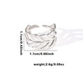 Silver hollow feather open ring made of stainless steel with adjustable sizing - Double Layer Feather Style (7) / Steel