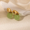 Minimalist gold oval clip earrings with translucent light green resin drop pendants - Emerald Green Stone Studs (0390) / Gold (Emerald Green)