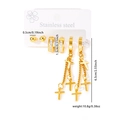 Set de boucles d'oreilles en acier doré avec puces, créoles et pendentifs en croix - Ensemble Boucles d'Oreilles Croix Strass 0605