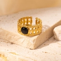 Vintage gold-plated braided ring with central round black gemstone in retro style - Braided Black Onyx-Look Adjustable Style (TYR0838)