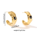 Detail showing 18K gold-plated C-shaped earrings with hammered texture and black agate - Semi-Circle Textured Earrings with Black Stone (0820)