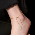 Minimalistisches 18K vergoldetes Schlangenkette-Fußkettchen mit verstellbarem Schieber - Verstellbares Fußkettchen (250) / Kordelzug Verstellbar / Gold