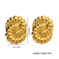 Macro view of gold-tone spiral earrings with a polished pleated texture and size specs - Titanium Steel Spiral Conch Earrings (0410)