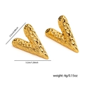 Detail showing gold V-shaped textured earrings with hammer finish and size dimensions - Titanium Steel Concave Heart Earrings (0409)