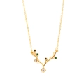 Detailed view of elk horn pendant with multi-color gemstones on gold necklace chain - Reindeer Necklace - Multicolor Zirconia