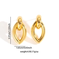 Détail de boucles d'oreilles ovales dorées avec polissage miroir et dimensions précises - Boucles d'oreilles Goutte à Double Anneau (TYE0758)