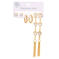 Ensemble élégant de 3 paires de boucles d'oreilles cœur et clous en acier doré chic - Boucles d'Oreilles Gland Goutte d'Eau Cœur Blanc 0882