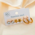 Ensemble de trois paires de boucles d'oreilles en acier doré avec cœur et étoile - Ensemble Créoles Strass Étoile (TYE0446)