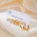 Lot de trois paires de boucles d'oreilles dorées en acier avec cristal et arbre de vie - Ensemble Anneau Simple Arbre de Vie (TYE0462)