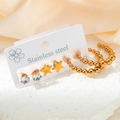 Parure de 5 boucles d'oreilles en acier doré avec étoiles et anneaux en C - Ensemble Forme C Strass Étoile (TYE0452)