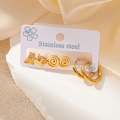 Lot de trois paires de boucles d'oreilles en acier doré avec papillon, spirale et petits anneaux - Ensemble Anneau Simple Papillon Spirale (TYE0455)