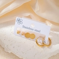 Lot de trois paires de boucles d'oreilles en acier inoxydable plaqué or 18k - Ensemble Créoles Disque Perle (TYE0464)