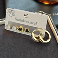Lot de trois paires de boucles d'oreilles en acier doré avec papillon, étoile et créoles - Style Étoile Noire Semi-Diamant (EXRGE1012)