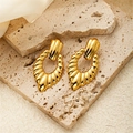 Vintage style gold-plated wing earrings with shell texture hanging on stone and silk - Teardrop Hollow Hoop Earrings (0152) / Gold