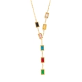 Rainbow vertical rectangle gemstone pendant necklace in gold-plated stainless steel - Geometric Cube Multicolor Zirconia Necklace