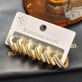 Set of 6 gold stainless steel huggie earrings with white zircon inlays on display card - Heart Full Zirconia (1030) / Gold