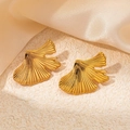 Elegant gold plated wing-shaped ginkgo leaf earrings with detailed texture - Ginkgo Leaf Shape (0322)