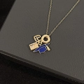 Golden titanium passport and graduation cap pendant necklace with zirconia heart detail - Blue Graduation Cap - Gold Style (TYN0389J)