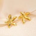 Exquisite gold plated titanium flower stud earrings featuring natural floral petals - Orchid Stud Earrings (0325) / Gold