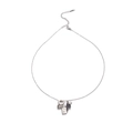Macro detail of S925 silver necklace with black heart and GOOD LUCK square charms - Silver Black Graduation Cap Good Luck Style(EXRGN0390Y)
