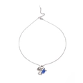 Close-up of silver necklace with blue graduation cap, passport, and black heart charms - Silver Blue Graduation Cap Passport Style(EXRGN0389Y)