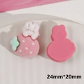 Close-up of pink flocked strawberry bunny DIY charms showing front and flat back details - Strawberry Rabbit