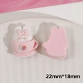 Detail view of 22mm flocking rabbit in strawberry teacup resin charm for DIY hair clips - Teacup Rabbit