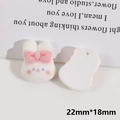 Detail of 22mm cute flocked white rabbit resin charm with pink bow for DIY jewelry making - White Rabbit Head