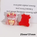 Detailed macro view of 25mm red flocked deer figurine with gold ingot for DIY crafts - 3# Red Holding Ingot Dragon Baby Style