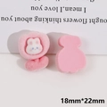 Macro detail of pink flocked rabbit DIY accessory showing front and back views with dimensions - Light Pink Tulip Rabbit