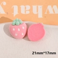 Macro detail of 21x17mm flocked strawberry resin patch for DIY hair accessories - Pink Strawberry