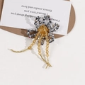 Detailed view of handmade beaded flower with yellow crystal tassels and silver petals - Silver Gray (1pc)