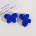 Detail of blue flocked butterfly jewelry component with golden metal pin and ring base - Horizontal Hole Patch / Blue
