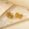 Golden titanium steel C-shaped earrings with unique spiral textured wire design - Spring Croissant Hoop Earrings (0086) / Gold
